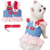 imageANIAC Denim Dog Dress Harness with Leash Set Cute Small Dogs Clothes Girl Heart Patterns Puppy Dresses Breathable Mesh Cat Harness Leash Strawberry Chihuahua Yorkie Outfit Pink Heart LargePink heart