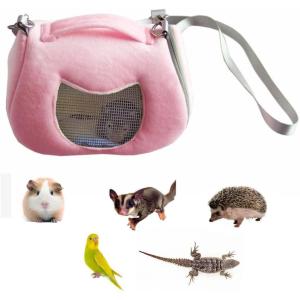 ANIAC Small Pet Carrier Bag with Adjustble Shoulder Strap Hamster Travel cage Breathable Rat Carrier Portable Travel Carrier for Guinea Pig Birds Bearded Dragon Hedgehog (Large, Pink)