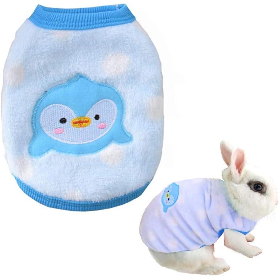 imageANIAC Bunny Clothes for Rabbits Warm Kitten Vest Fleece XXXS Dog Shirt Cozy TShirt for Bunny Guinea Pig Ferret Puppy Mini Dog and Small Animals XS RainbowBlue penguin