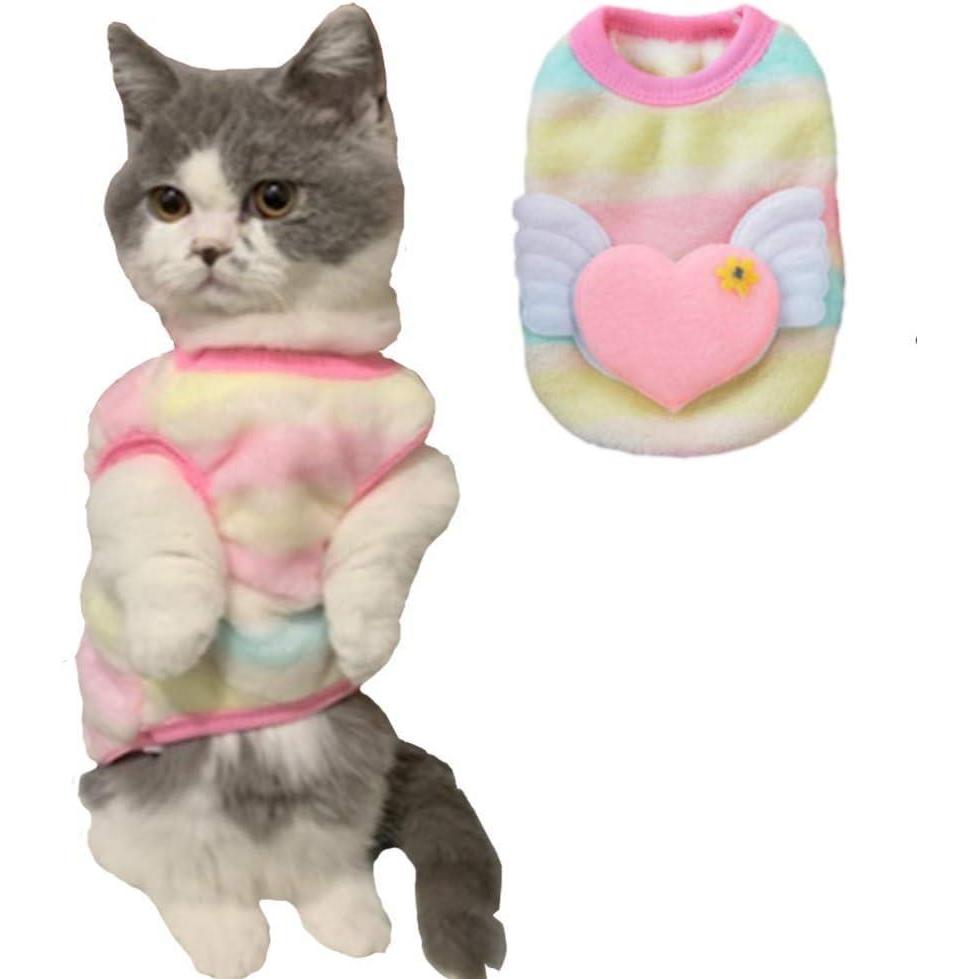 imageANIAC Bunny Clothes for Rabbits Warm Kitten Vest Fleece XXXS Dog Shirt Cozy TShirt for Bunny Guinea Pig Ferret Puppy Mini Dog and Small Animals XS RainbowHeart shape with wing
