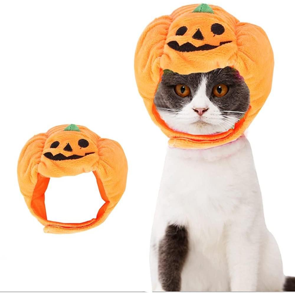 imageANIAC Dog Halloween Hat Kitten Pumpkin Cap Puppy Party Cosplay Dress Cat Pumpkin Costume Funny Pet Headgear Festival Head Accessory for Cat and Small Dogs SmallOrange