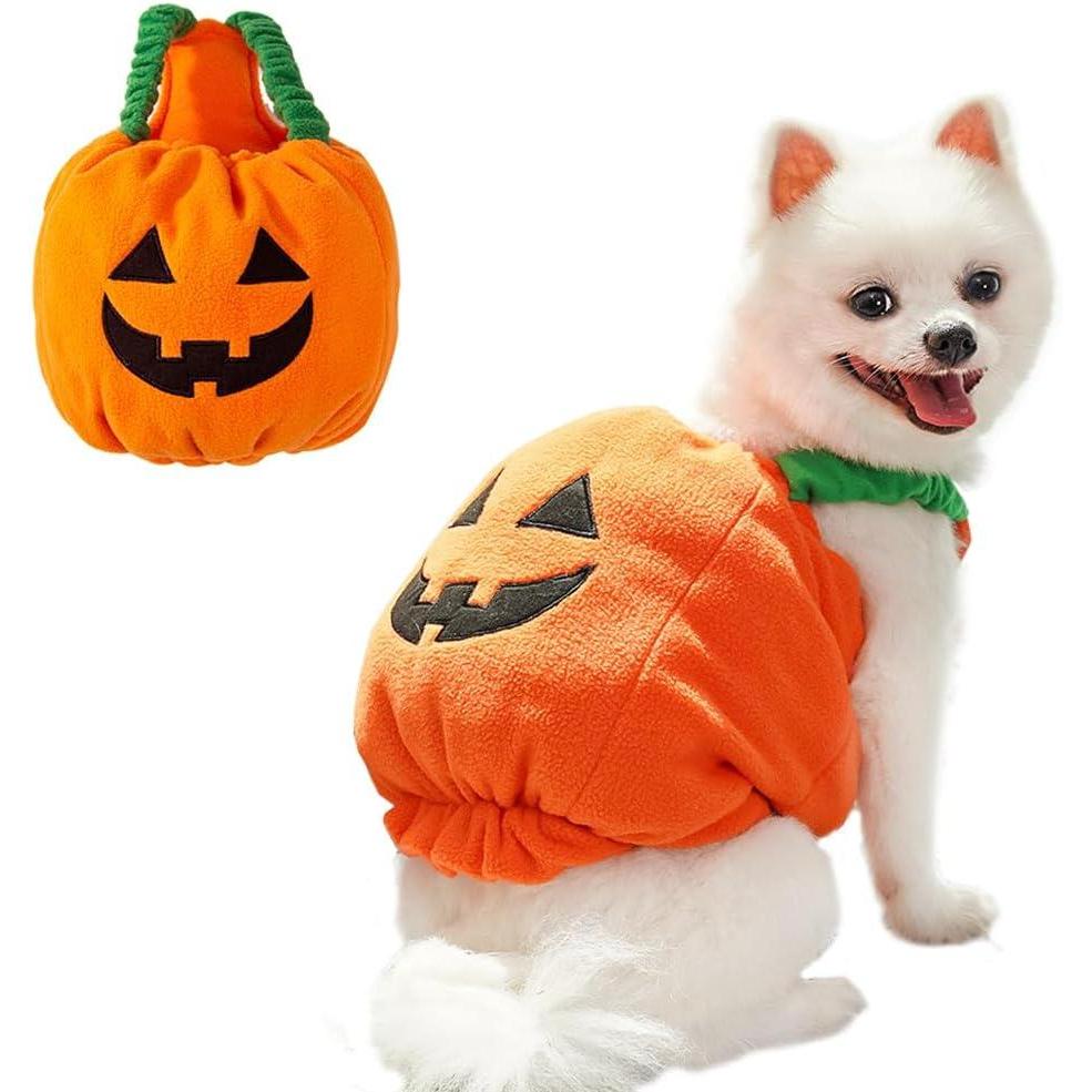 imageANIAC Dog Pumpkin Costume Halloween Cat Pumpkin Outfit Funny Puppy Clothes for Small Dogs Pet Party Cosplay Accessories Orange Clohes SmallOrange Clohes