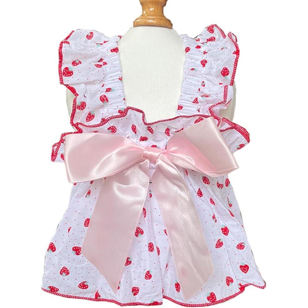 imageANIAC Floral Dog Dress with DRing Dog Dresses for Small Dogs Girl Bow Cat Dress for Cat only Dog Outfit Summer Puppy Clothes for Chihuahua Yorkie Dachshund Pomeranian Small FloralStrawberry