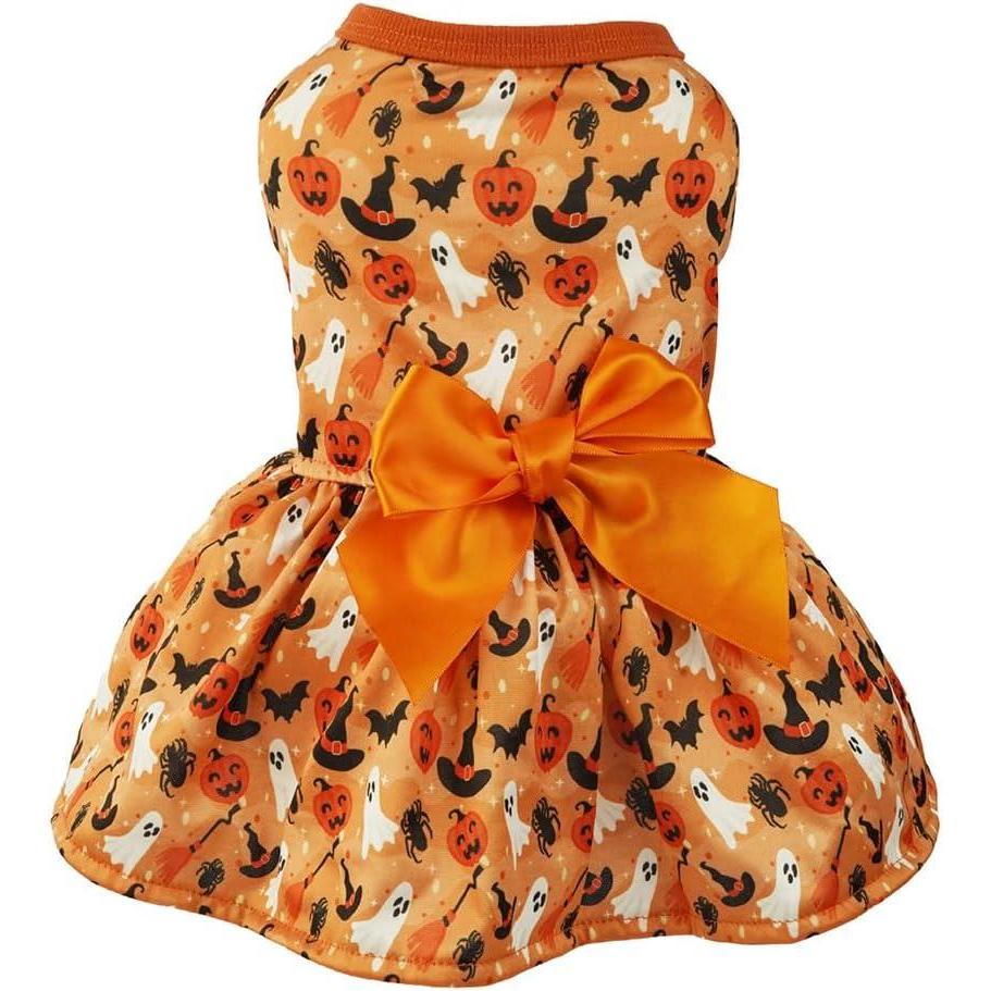imageANIAC Halloween Puppy Dress for Small Dog Pumpkin Ghost Cat Costumes Orange Bow tie Pet Clothing for Kitten Chihuahua Yorkie Poodle Small OrangeOange