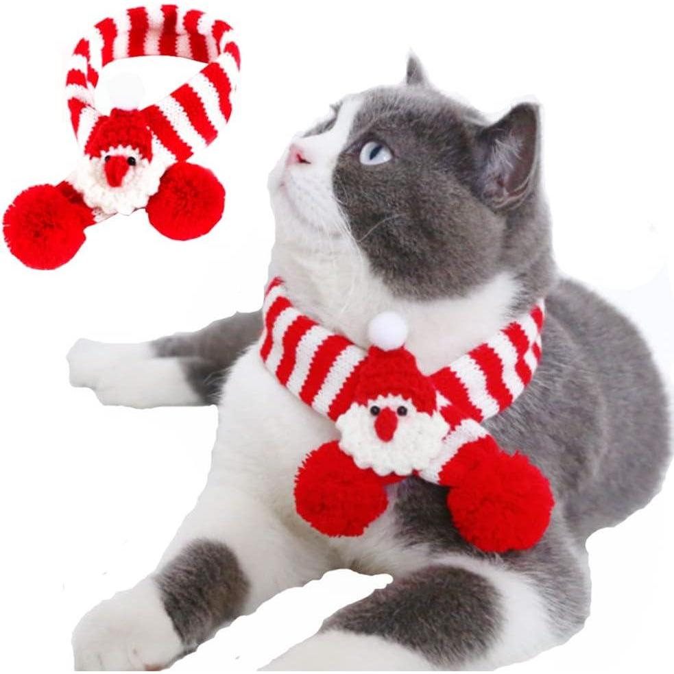 imageANIAC Pet Christmas Scarf with Xmas Tree and Pompom Decor Doggy Soft Bandana Warm Neck Accessories Holiday Dog Outfits for Cats Puppy Kitten and Small Dogs Small GreenRed
