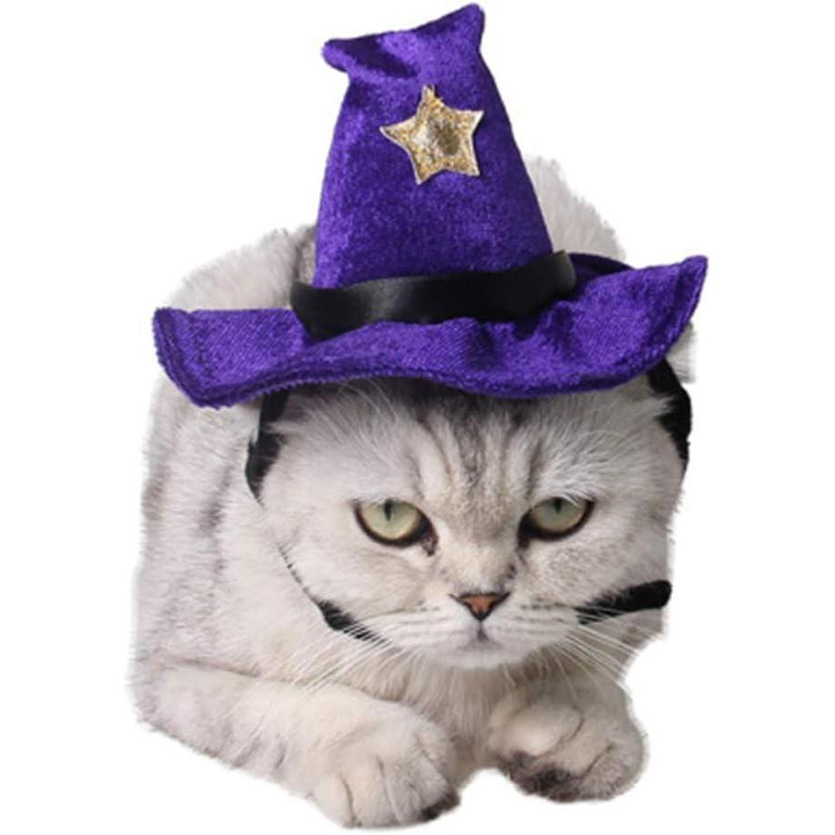 imageANIAC Pet Halloween Costume Adjustable Magic Witch Hat with Bell Star Decor for Cats and Small Dogs PurplePurple