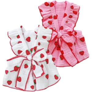 ANIAC 2PCS Dog Dresses for Small Dogs Girl Cute Pet Princess Dress with Sweet Bow Knot Breathable Lightweight Puppy Clothes Female Cat Outfit for Spring and Summer (Purple Pink, Small)(White Pink)