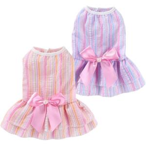 ANIAC 2PCS Dog Dresses for Small Dogs Girl Cute Pet Princess Dress with Sweet Bow Knot Breathable Lightweight Puppy Clothes Female Cat Outfit for Spring and Summer (Purple Pink, Small)(Purple Pink)
