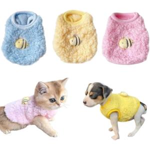 ANIAC 3PCS Extra Small Dog Clothes Girl Boy XXXS Dogs Sweater for Chihuahua Yorkie Teacup Warm Fleece Newborn Puppy Sweatshirt Vest Winter Cat Kitten Outfit (Bee 3S -Chest 8.6″)(Bee(Pink+Blue+Yellow))