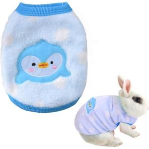 ANIAC Bunny Clothes for Rabbits Warm Kitten Vest Fleece XXXS Dog Shirt Cozy T-Shirt for Bunny Guinea Pig Ferret Puppy Mini Dog and Small Animals (XS, Rainbow)(Blue penguin)