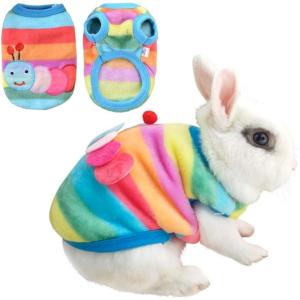 ANIAC Bunny Clothes for Rabbits Warm Kitten Vest Fleece XXXS Dog Shirt Cozy T-Shirt for Bunny Guinea Pig Ferret Puppy Mini Dog and Small Animals (XS, Rainbow)(Rainbow)