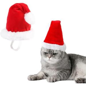 ANIAC Cat Santa Hat with Scarf Dog Xmas Cap Puppy Christmas Costume Pet Warm Headgear Doggy Neck Accessories for Cats and Small Dogs(Small)(Red Hat)