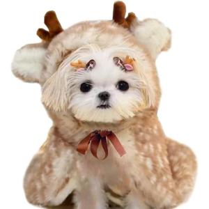 ANIAC Christmas Puppy Reindeer Costume Xmas Dog Elk Cloak with Antlers Cat Santa Cape Christmas Dog Outfit for Small Medium Dog (Medium, Brown)(Brown)