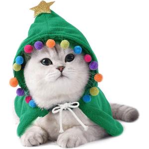 ANIAC Christmas Puppy Reindeer Costume Xmas Dog Elk Cloak with Antlers Cat Santa Cape Christmas Dog Outfit for Small Medium Dog (Medium, Brown)(Green)