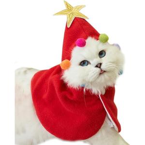 ANIAC Christmas Puppy Reindeer Costume Xmas Dog Elk Cloak with Antlers Cat Santa Cape Christmas Dog Outfit for Small Medium Dog (Medium, Brown)(Red)