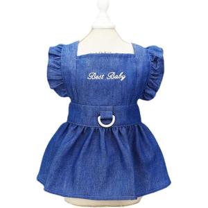 ANIAC Denim Dog Dresses for Small Dogs Puppy Girl Clothes with Leash Ring and Cute Bow Knot Summer Cat Apparel with D-Ring Blue Girl Dog Clothes (Dark Blue,Small)(Best baby)