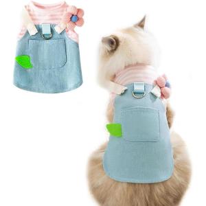 ANIAC Denim Dog Dresses for Small Dogs Puppy Girl Clothes with Leash Ring and Cute Bow Knot Summer Cat Apparel with D-Ring Blue Girl Dog Clothes (Dark Blue,Small)(3D Pink flowers)