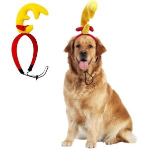 ANIAC Dog Antlers Headband Christmas Dog Outfit for Small Medium Large Dog Reindeer Costumes Pet Elk Head Accessories for Christmas Halloween (Yellow, Large)