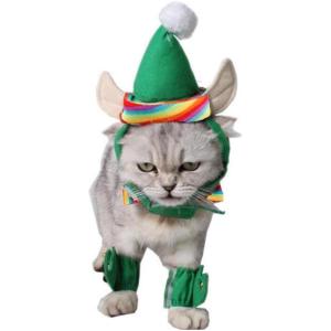 ANIAC Dog Cat Elf Costume – Funny Puppy Headband and Collar Set, Small Dog Christmas Outfit, Hat Accessories for Kitten, Green