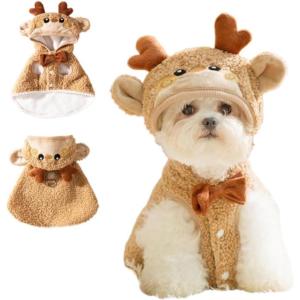 ANIAC Dog Christmas Cape Coat with D-Ring Cat Santa Costume with Xmas Tree Hat Newyear Dogs Outfit Warm Puppy Clothes for Small Dog Holiday Pet Cloak for Cat (Brown, Medium)(Brown)