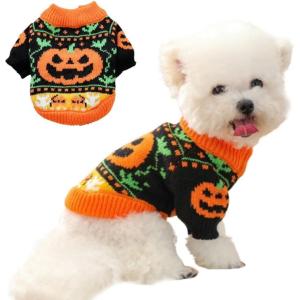ANIAC Fall Dog Sweater for Small Dog Girl Strawberry Knitted Cat Sweater Winter Puppy Clothes Turtleneck Kitten Knitwear Could Weather Outfit for Teacup Chihuahua Yorkie Poodle (X-Small, Orange)(Black+orange)