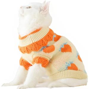 ANIAC Fall Dog Sweater for Small Dog Girl Strawberry Knitted Cat Sweater Winter Puppy Clothes Turtleneck Kitten Knitwear Could Weather Outfit for Teacup Chihuahua Yorkie Poodle (X-Small, Orange)(Orange)