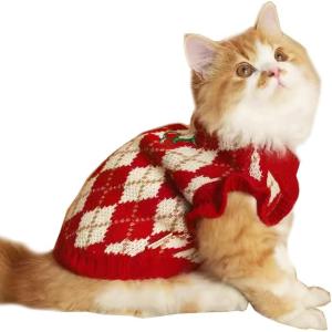 ANIAC Fall Dog Sweater for Small Dog Girl Strawberry Knitted Cat Sweater Winter Puppy Clothes Turtleneck Kitten Knitwear Could Weather Outfit for Teacup Chihuahua Yorkie Poodle (X-Small, Orange)(Red)