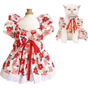 ANIAC Floral Dog Dress with D-Ring Dog Dresses for Small Dogs Girl Bow Cat Dress for Cat only Dog Outfit Summer Puppy Clothes for Chihuahua Yorkie Dachshund Pomeranian (Small, Floral)(Floral)