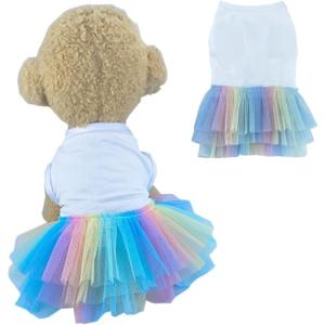 ANIAC Floral Dog Dress with D-Ring Dog Dresses for Small Dogs Girl Bow Cat Dress for Cat only Dog Outfit Summer Puppy Clothes for Chihuahua Yorkie Dachshund Pomeranian (Small, Floral)(White tutu)