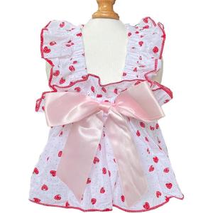 ANIAC Floral Dog Dress with D-Ring Dog Dresses for Small Dogs Girl Bow Cat Dress for Cat only Dog Outfit Summer Puppy Clothes for Chihuahua Yorkie Dachshund Pomeranian (Small, Floral)(Strawberry)
