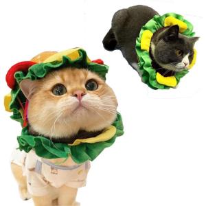 ANIAC Funny Hamburger Hat for Cat Dog Halloween Costume Decorative Fries Pet Cap Soft Puppy Recovery Cone Collar (Medium)(Green)