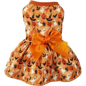 ANIAC Halloween Puppy Dress for Small Dog Pumpkin Ghost Cat Costumes Orange Bow tie Pet Clothing for Kitten Chihuahua Yorkie Poodle (Small, Orange)(Oange)