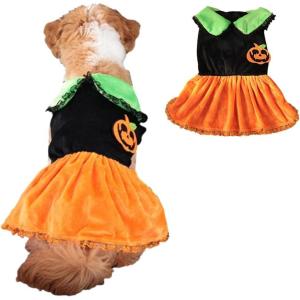 ANIAC Halloween Puppy Dress for Small Dog Pumpkin Ghost Cat Costumes Orange Bow tie Pet Clothing for Kitten Chihuahua Yorkie Poodle (Small, Orange)(Oange+Black)