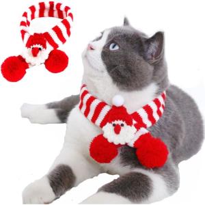 ANIAC Pet Christmas Scarf with Xmas Tree and Pompom Decor Doggy Soft Bandana Warm Neck Accessories Holiday Dog Outfits for Cats Puppy Kitten and Small Dogs (Small, Green)(Red)