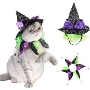 ANIAC Pet Halloween Costume Dog Cat Spider Witch Hat and Collar Set Puppy Magic Wizard Cap Holiday Party Cosplay Head Accessories Kitten Funny Topper Head wear