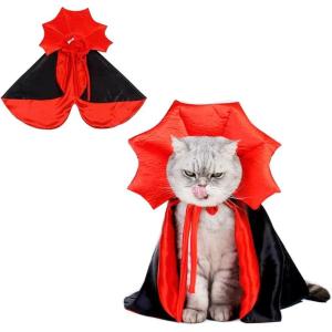 ANIAC Pet Pumpkin Costume Cat Halloween Hat Cloak Sets Puppy Poncho Dog Halloween Cosplay for Kitty Small Medium Sized Dog(Red+Black)