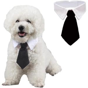 ANIAC Small Dog & Cat Wedding Collar – Formal Bow Tie for Cats & Puppy Collar – White Tuxedo Costume for Small Dogs & Kittens (S, Red)(Black)