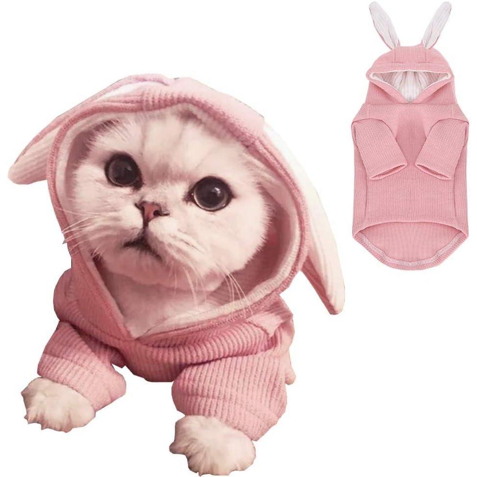 imageANIAC Dog Hoodies Sweatshirt with Bunny Ears Spring Puppy Clothes for Small Dog Girl Boy Soft Doggy Sweater Cat Apparel Pet Clothing for Kitten Pomeranian Chihuahua Small PinkPink