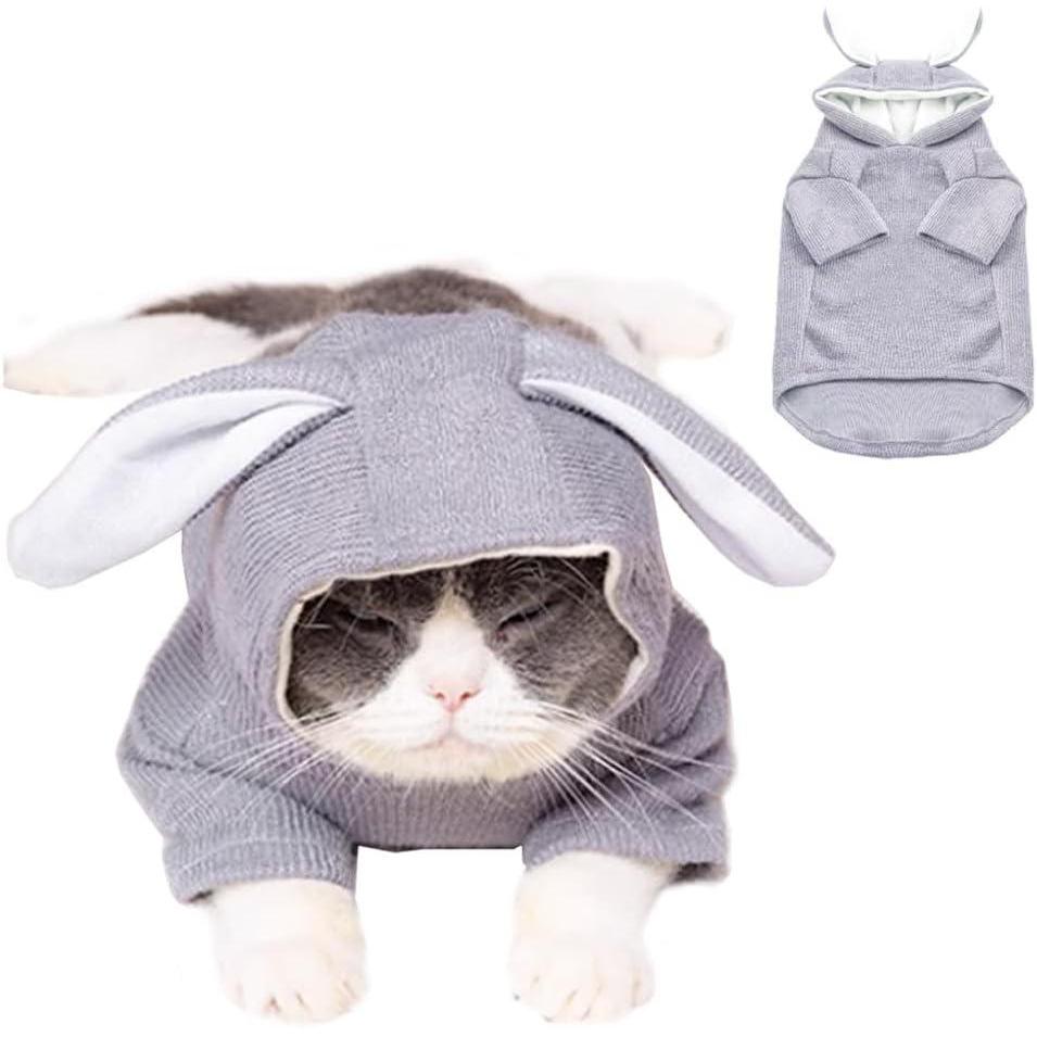 imageANIAC Dog Hoodies Sweatshirt with Bunny Ears Spring Puppy Clothes for Small Dog Girl Boy Soft Doggy Sweater Cat Apparel Pet Clothing for Kitten Pomeranian Chihuahua Small PinkGrey