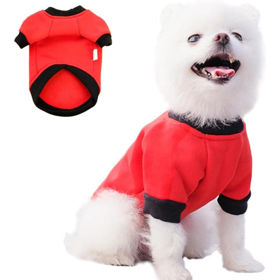 imageANIAC Fall Dog Sweater Fleece Striped XS Dog Shirt with Long Sleeves Winter Cat Apparel Warm Puppy Clothes for Small Dog Girl Boy Pet Sweatshirt 224 LB White SmallRed