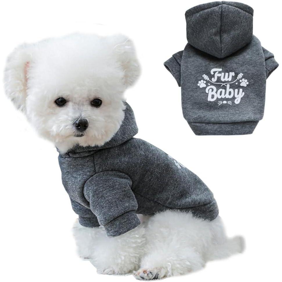 imageANIAC Happy Dog Hoodies Fall Puppy Clothes for Small Dog Girl Boy Hooded Dog Sweatshirt Winter Cat Clothes Warm Pet Sweater Cold Weather Coat for Kitten Chihuahua Yorkie Blue SmallGrey