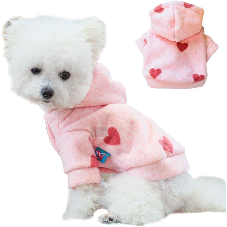 imageANIAC Happy Dog Hoodies Fall Puppy Clothes for Small Dog Girl Boy Hooded Dog Sweatshirt Winter Cat Clothes Warm Pet Sweater Cold Weather Coat for Kitten Chihuahua Yorkie Blue SmallPink Heart