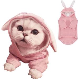 ANIAC Dog Hoodies Sweatshirt with Bunny Ears Spring Puppy Clothes for Small Dog Girl Boy Soft Doggy Sweater Cat Apparel Pet Clothing for Kitten Pomeranian Chihuahua (Small, Pink)(Pink)