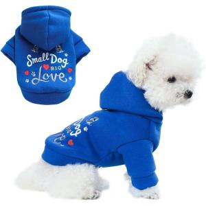 ANIAC Happy Dog Hoodies Fall Puppy Clothes for Small Dog Girl Boy Hooded Dog Sweatshirt Winter Cat Clothes Warm Pet Sweater Cold Weather Coat for Kitten Chihuahua Yorkie (Blue, Small)(Blue)