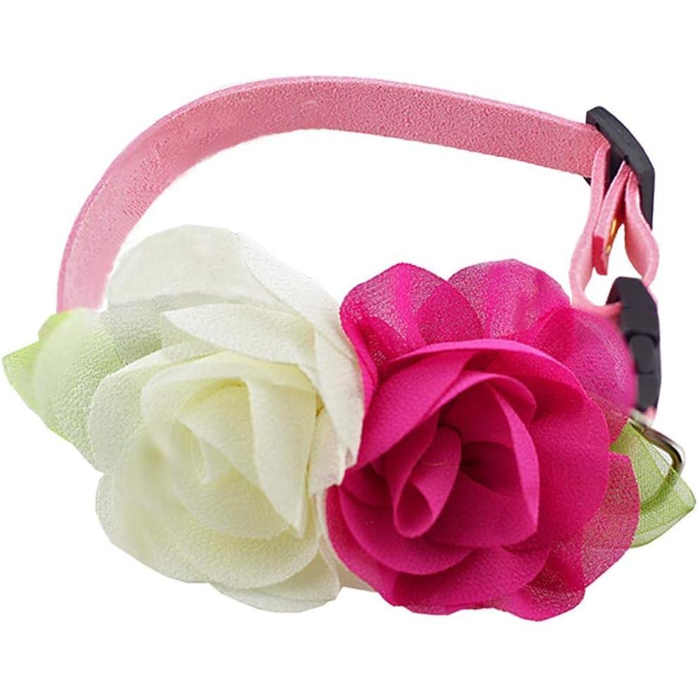 imageANIAC Pet Charm Flowers Collar Adjustable Floral Neck Accessories Soft Outfit for Cats Puppy and Small Dogs Small Red